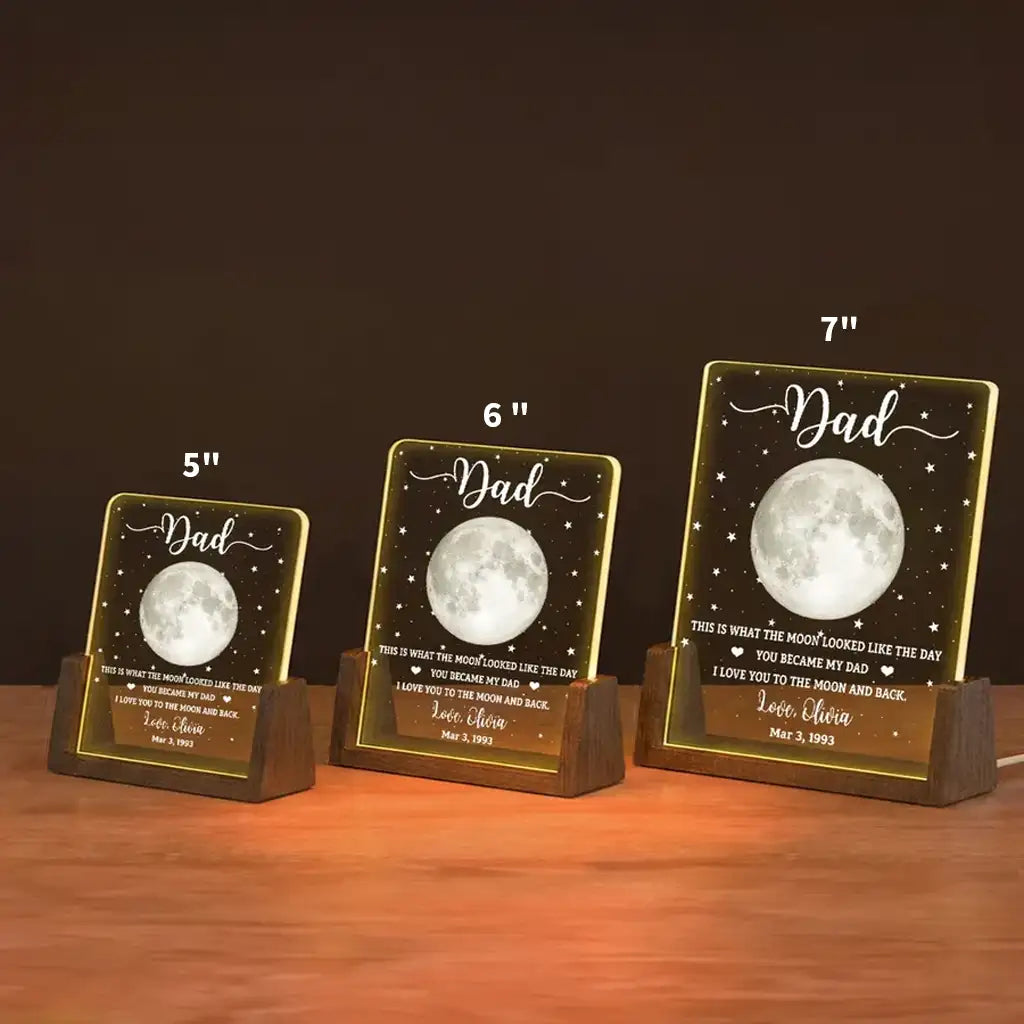 Personalized LED Light Frame With Moon & Stars, Unique Custom Gift for Dad, Warm Bedside Keepsake