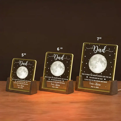 Personalized LED Light Frame With Moon & Stars, Unique Custom Gift for Dad, Warm Bedside Keepsake