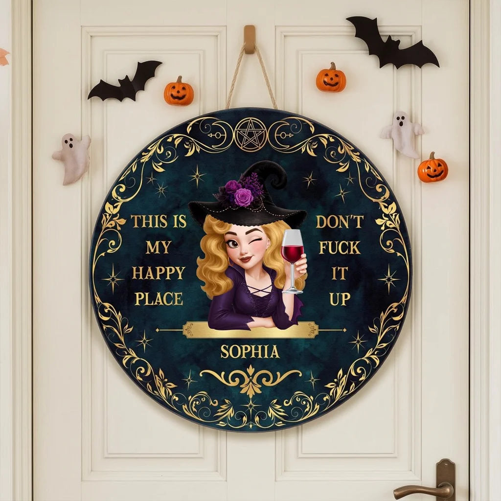 Custom Wooden Sign with Sassy Happy Place Quote, Witchy Decorative Accent, Creative Gift for Home