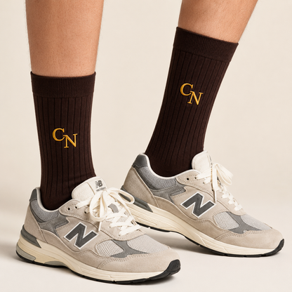 Embroidered Socks, Personalized Brown and Gold Design, Meaningful Creative Gift for Dad, Partner or Friend