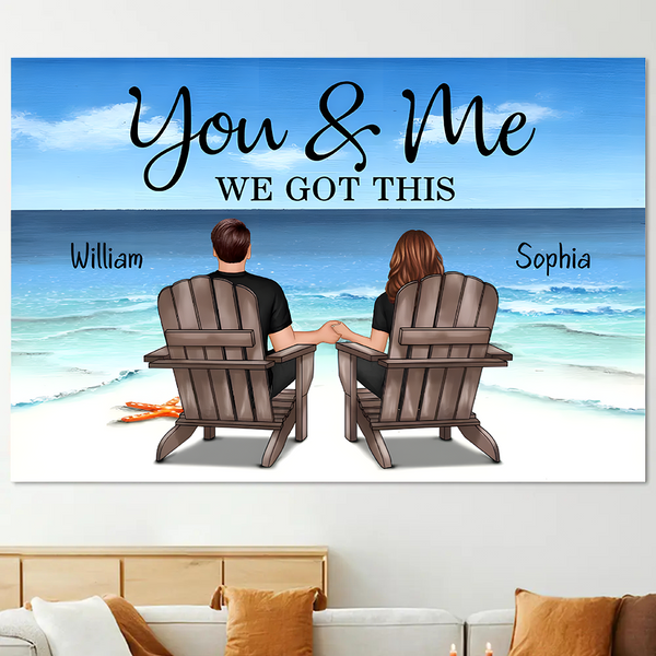 Seaside Memories - Personalized Vintage Beach Couple Poster or Canvas - A Timeless Anniversary Gift for Him & Her