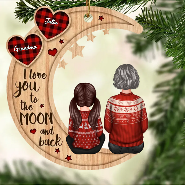 Personalized Family Ornament and Plaque - I Love You to the Moon and Back - Heartwarming Gift for Grandparents and Grandchildren