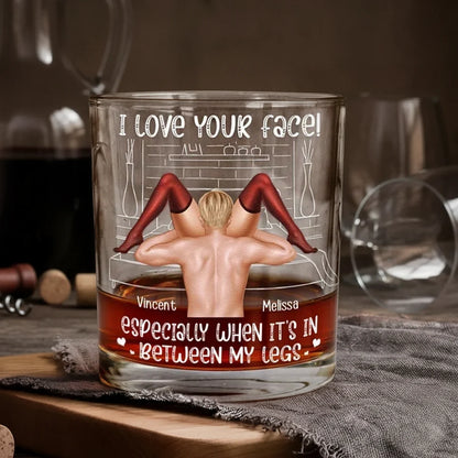 Personalized Whiskey Glass with Playful Intimate Couple Illustration, Unique Romantic Gift for Partner