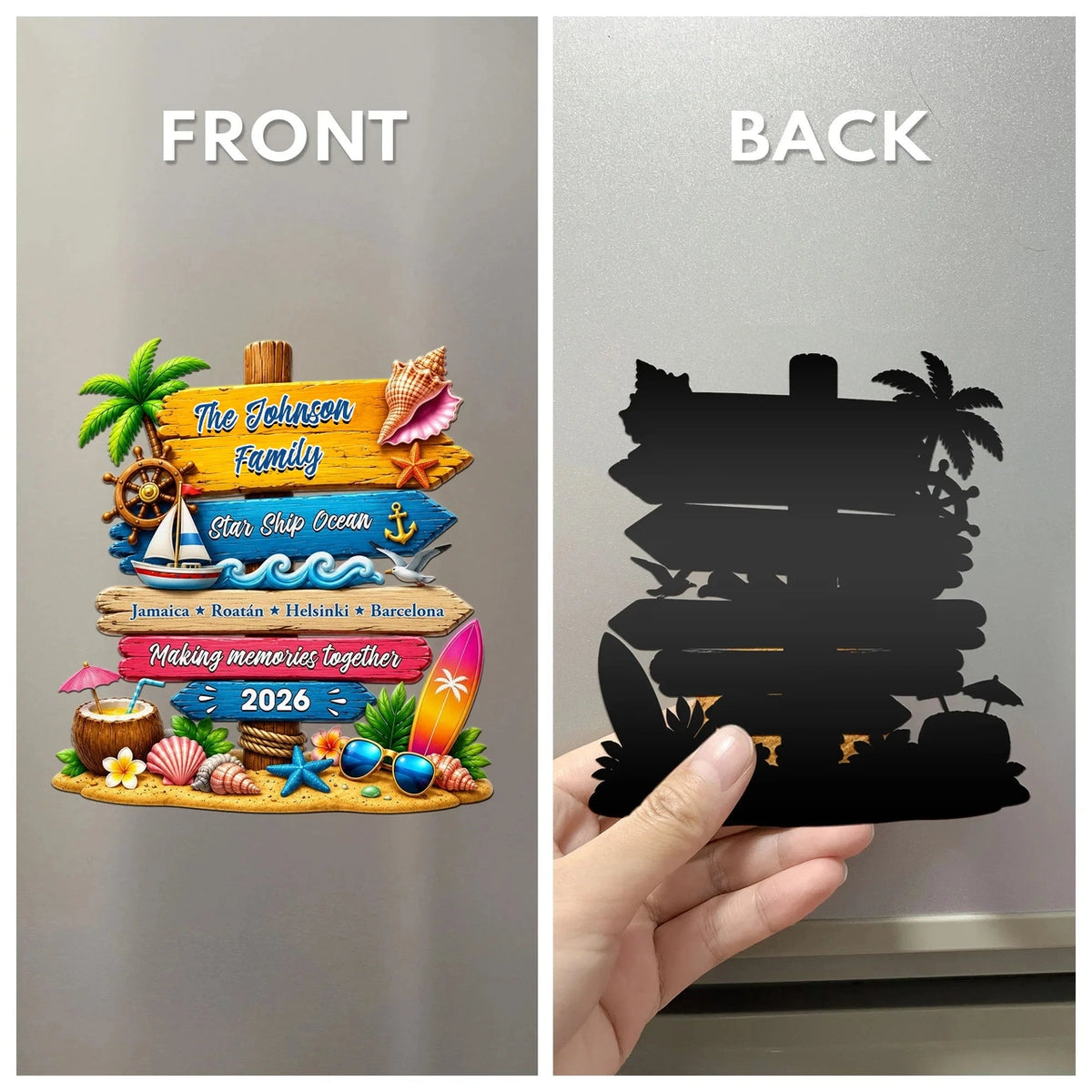 Personalized Acrylic Magnet, Tropical Cruise Door Sign for Family Travelers, Unique Vacation Gift