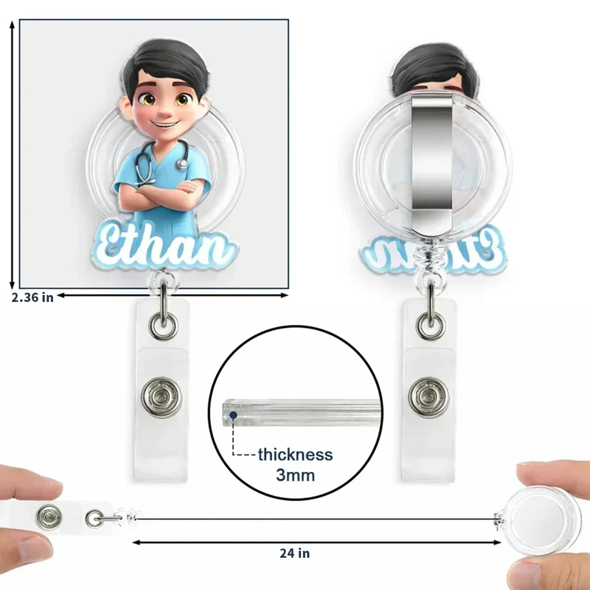 Personalized Acrylic Badge Reel with Cartoon Nurse, Unique Creative Gift for Healthcare Workers