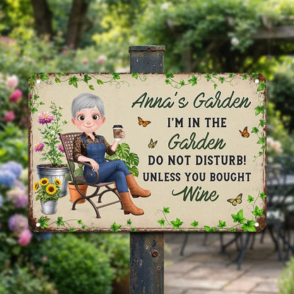 Personalized Rectangular Iron Sign, Relaxing Woman in a Leafy Garden, Unique Gift for Gardeners