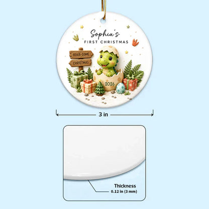Personalized Ceramic Ornament With Cute Baby Dinosaur, Unique First Christmas Keepsake Gift for Baby