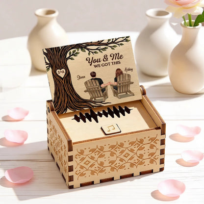 Personalized Wooden Music Box with You & Me Couple Under Tree Scene, Sweet Romantic Keepsake, Unique Gift for Couples