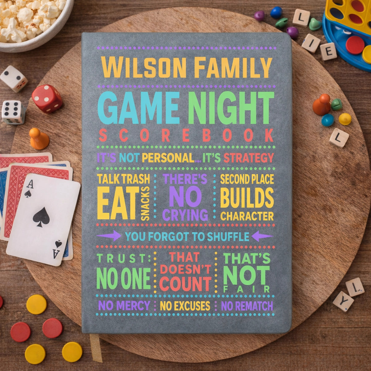 Personalized Hardcover Journal, Colorful Family Scorebook for Tabletop Game Nights, Unique Gift for Families