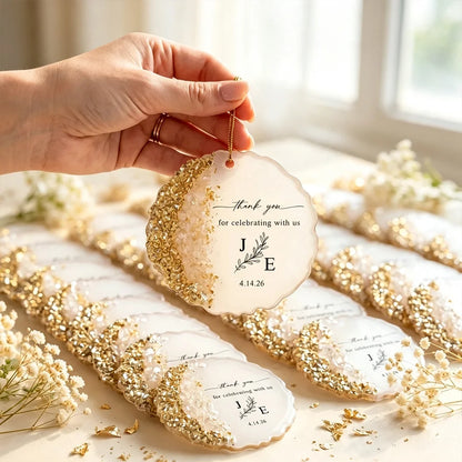 Personalized Resin Ornament Wedding Favor, Gold Thank You Keepsake, Unique Gift for Guests