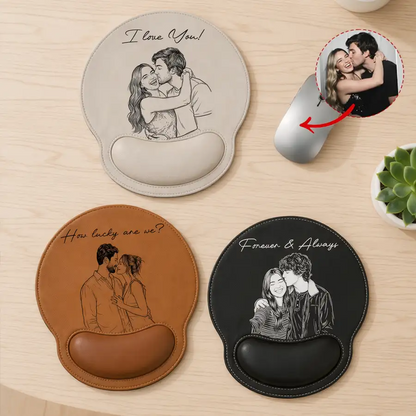 Personalized Wrist Rest Mouse Pad With Kissing Couple Line Art, I Love You Unique Gift For Partner