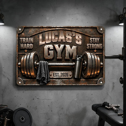 Personalized Rectangular Iron Sign, Train Hard Stay Strong Gym Decor, Unique Gift for Fitness Enthusiasts