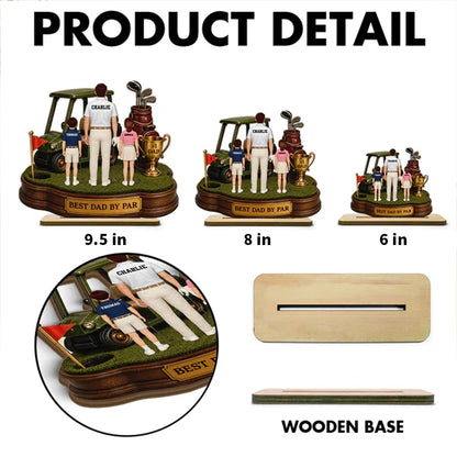 Personalized 2-Layer Wooden Plaque for Golf Dad & Kids, Unique Gift for Desk Display