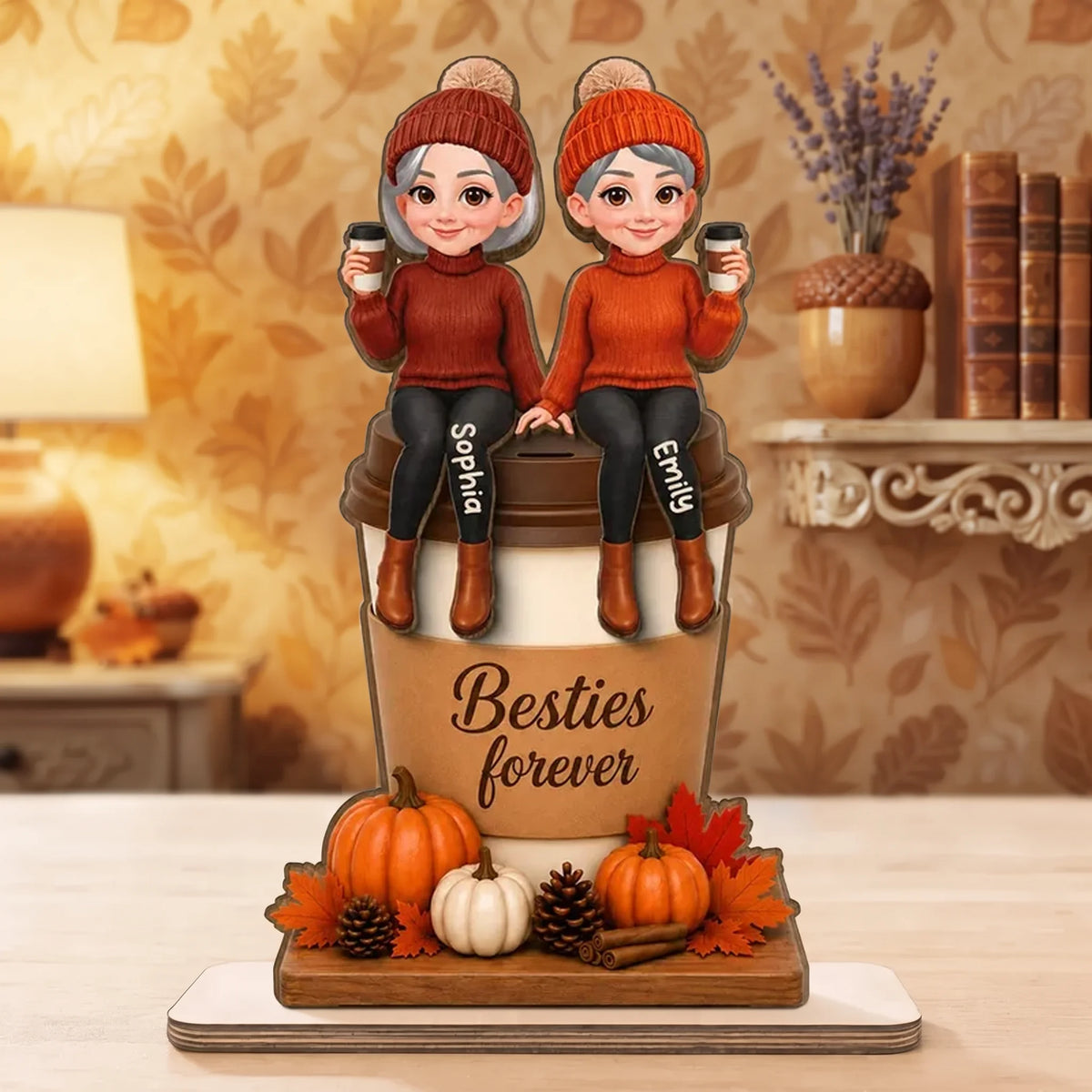 Custom 2-Layer Wooden Plaque, Cozy Fall Coffee Friendship, Creative Gift for Friend