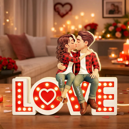 Personalized Acrylic Light Box Kissing Couple on LOVE Sign, Cozy Warm Glow Bedroom Decor, Unique Gift for Him or Her