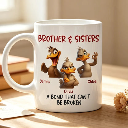 A Bond That Can't Be Broken Personalized Ceramic Mug, Laughing and Winking Duck Siblings, Creative Family Gift