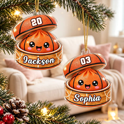 Custom Basketball Dumpling Acrylic Ornament, Cute Orange Cartoon, Unique Christmas Gift for Kids & Grandkids