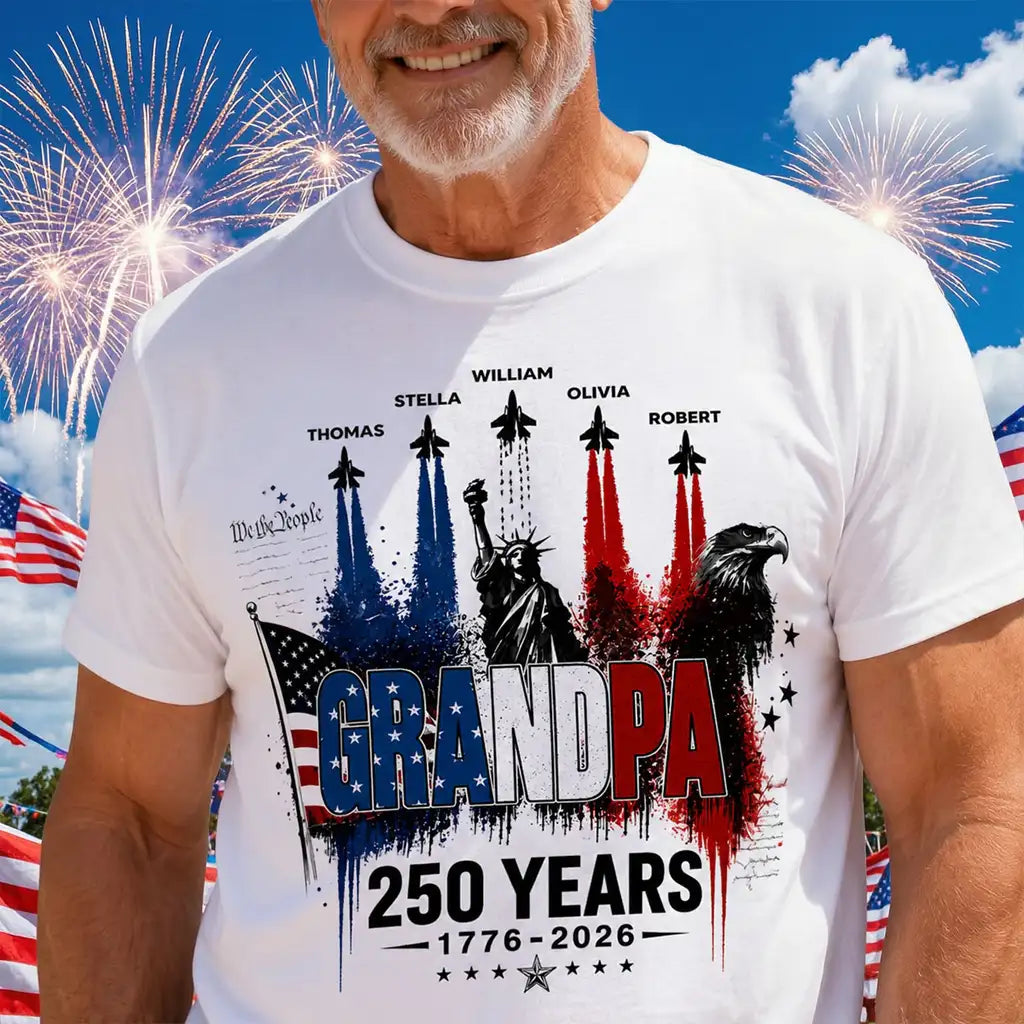 Patriotic Jet Fighter Classic Tee, Personalized Grandpa America Pride Unique Gift for Father's Day