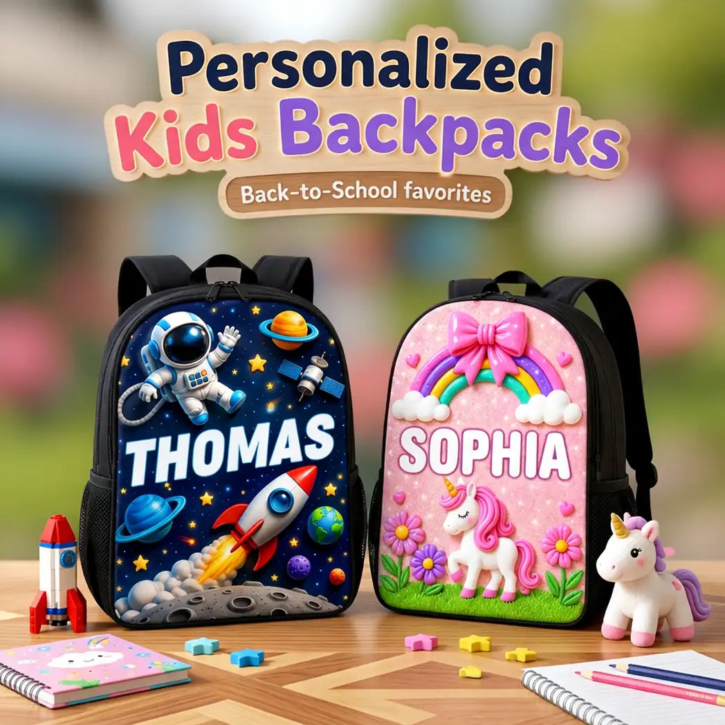 Personalized Kids School Backpack with Space or Unicorn Art, Unique Creative Gift for Back to School
