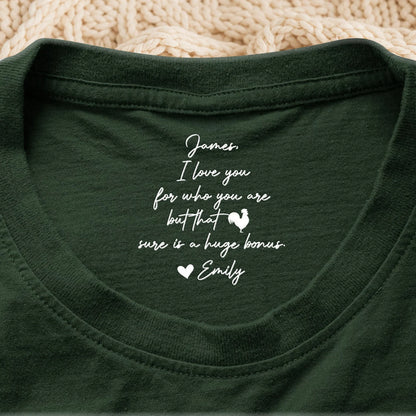 Personalized Classic Tee, I Love You Hidden Message with Rooster Graphic, Unique Gift for a Partner