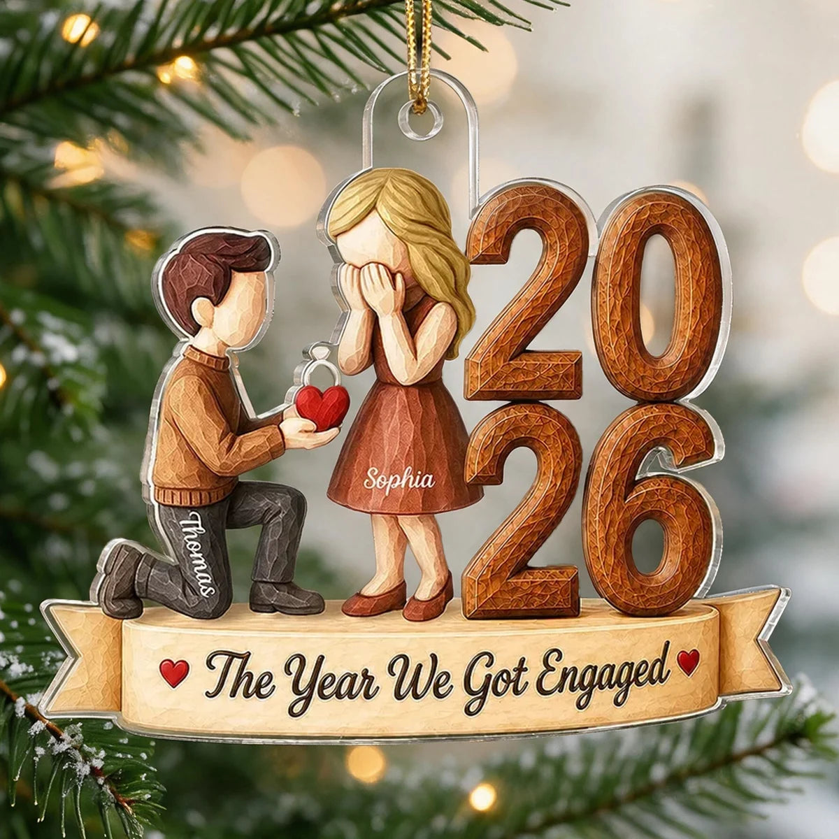 Personalized Acrylic Ornament, Kneeling Proposal Scene, Unique Engagement Gift for Couple