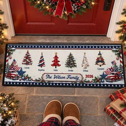 Personalized Standard Doormat, Vintage Trucks and Christmas Trees for a Warm Family Welcome, Creative Gift for Family