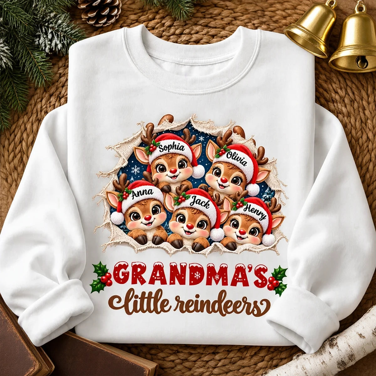 Personalized Classic Tee, Cute Reindeer Peeking Through Snow, Unique Christmas Gift for Grandma