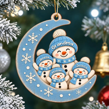 Personalized Ornament with Smiling Grandma and Grandkids on Blue Moon, Unique Christmas Gift for Grandma