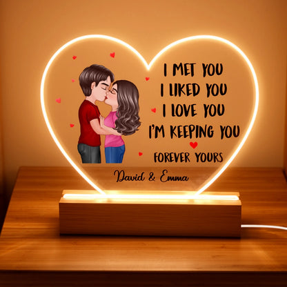 Personalized LED Light Plaque with Kissing Couple Illustration, Romantic Room Accent, Unique Gift for Wife or Husband