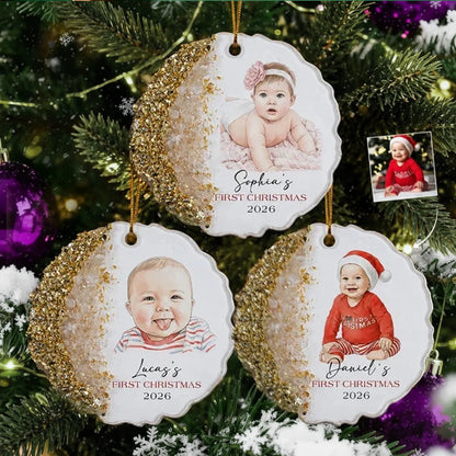 Personalized Resin Ornament, Seated Baby Watercolor Portrait, First Christmas Keepsake, Unique Gift for New Parents