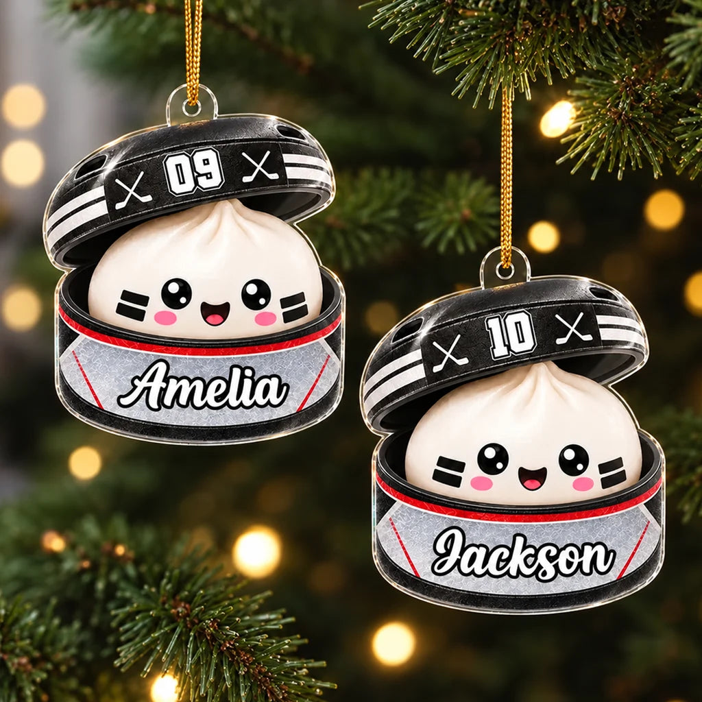 Personalized Acrylic Ornament, Kawaii Hockey Dumpling Keepsake, Creative Gift for Sons, Daughters & Grandkids