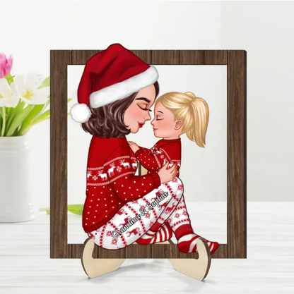 Christmas Tree Personalized Arcylic Ornament - Grandma Mom Hugging Kissing Kids