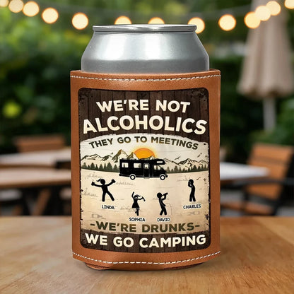 Funny Leather Can Cooler, Personalized Camper & Mountain Design, Creative Gift for RV Couples & Friends