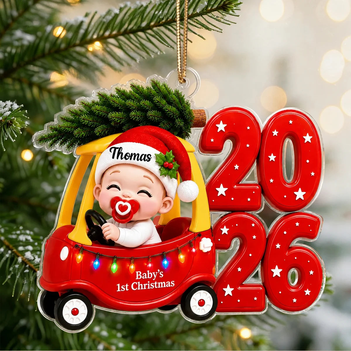 Personalized Baby's First Christmas Acrylic Ornament, Cute Cozy Car Keepsake, Creative Gift for Family