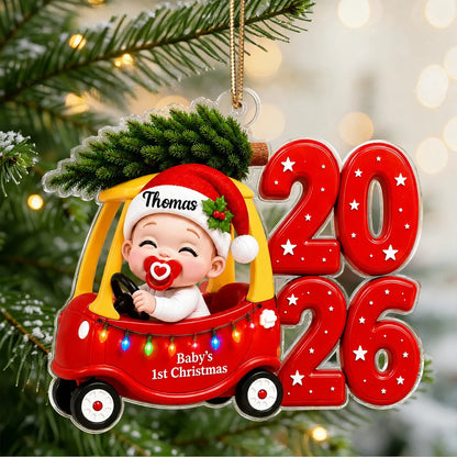 Personalized Baby's First Christmas Acrylic Ornament, Cute Cozy Car Keepsake, Creative Gift for Family