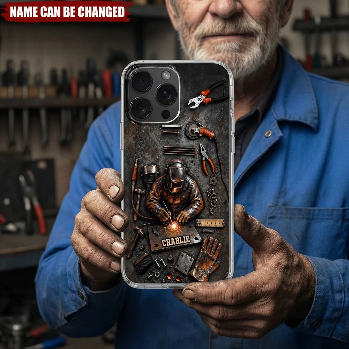 Skilled Hands Clear TPU Phone Case, Personalized Industrial Welder Design, Creative Gift for a Welder