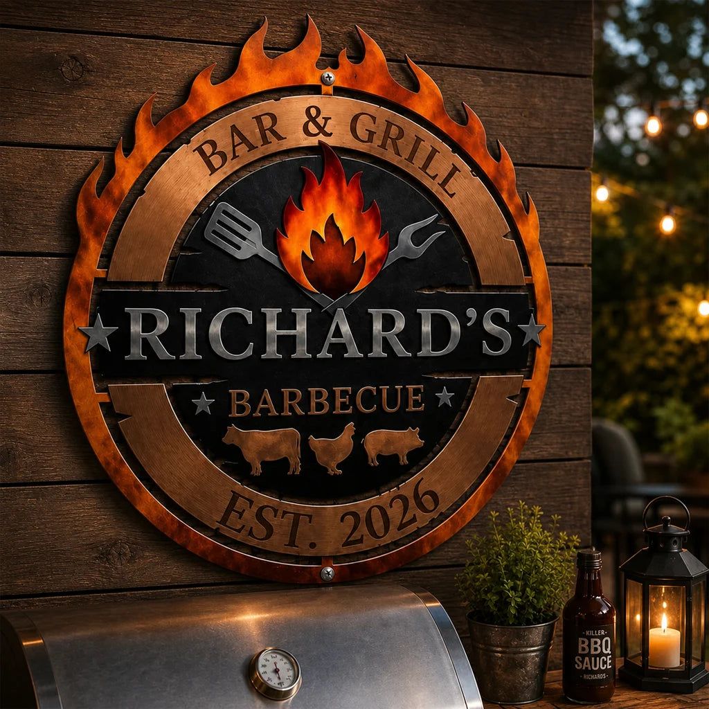 Personalized Shaped Metal Sign, Rustic Backyard Bar & Grill Decor, Creative Gift for a Proud Home Cook