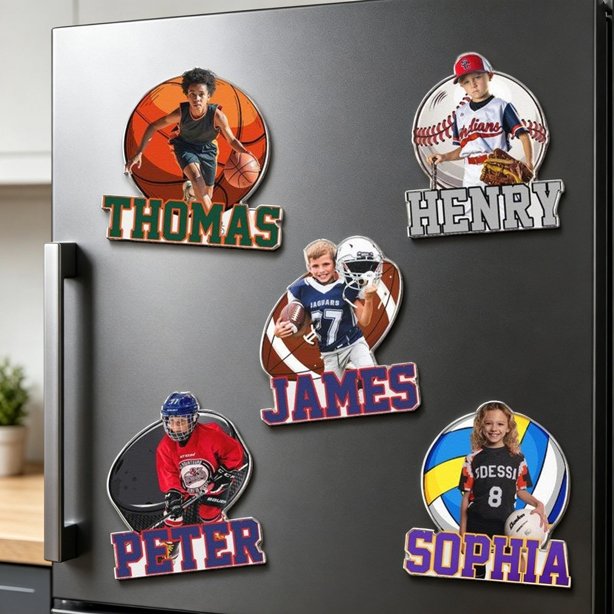 Custom Acrylic Fridge Magnet with Basketball, Baseball, Football & Hockey Art, Creative Gift for Family