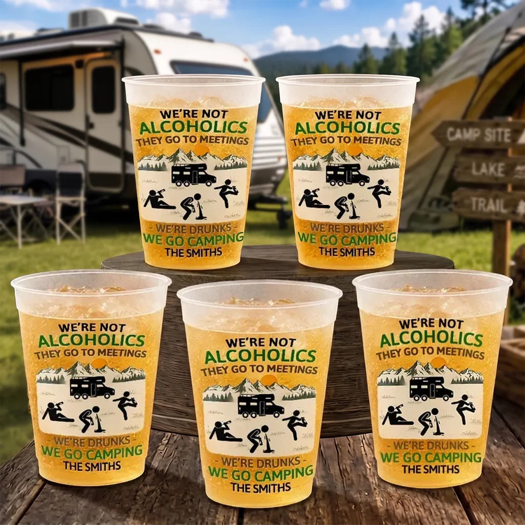 Personalized Camping Frosted Plastic Cup, Drunk Stick Figure Design, Unique Gift for Campers