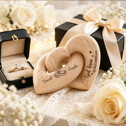 Engraved Infinity Heart Sculpture, Personalized Couple Keepsake with Rings, Unique Gift for Wife or Husband