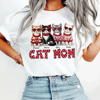 Cat Mom Classic Tee Personalized with Your Cats' Look, Sweet Heart Theme Shirt, Thoughtful Unique Gift for Her