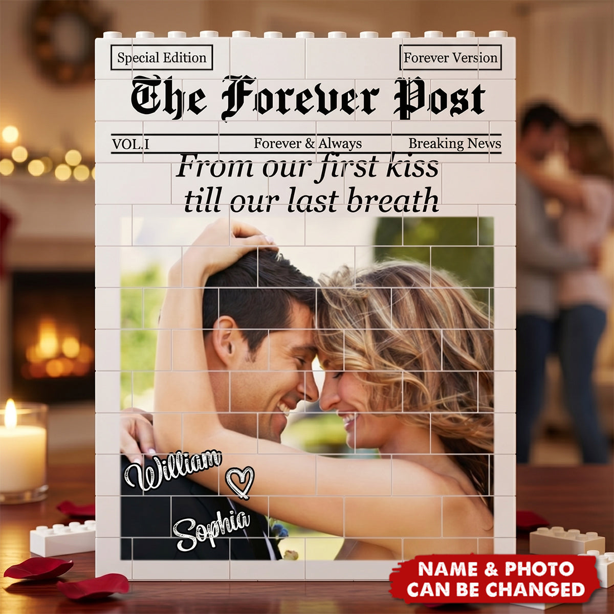 Custom ABS Building Brick Puzzle With Forehead Touching Couple Photo, Creative Gift For Your Partner