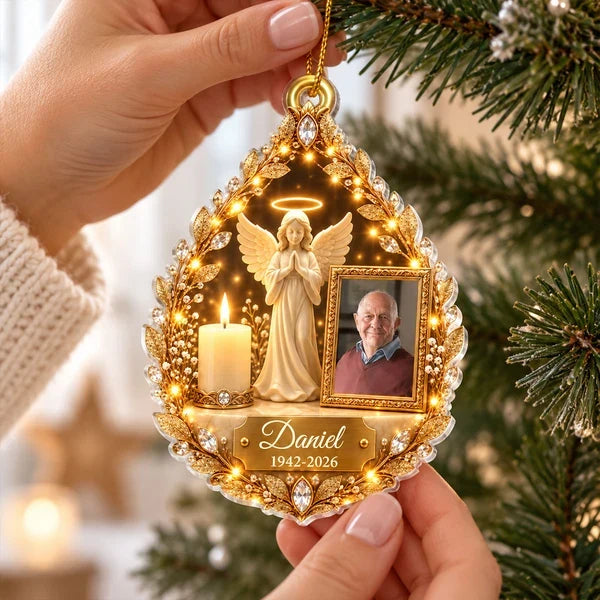 Personalized Acrylic Ornament, Praying Guardian Angel and Candle Memorial, Unique Sympathy Gift for Family