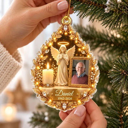 Personalized Acrylic Ornament, Praying Guardian Angel and Candle Memorial, Unique Sympathy Gift for Family