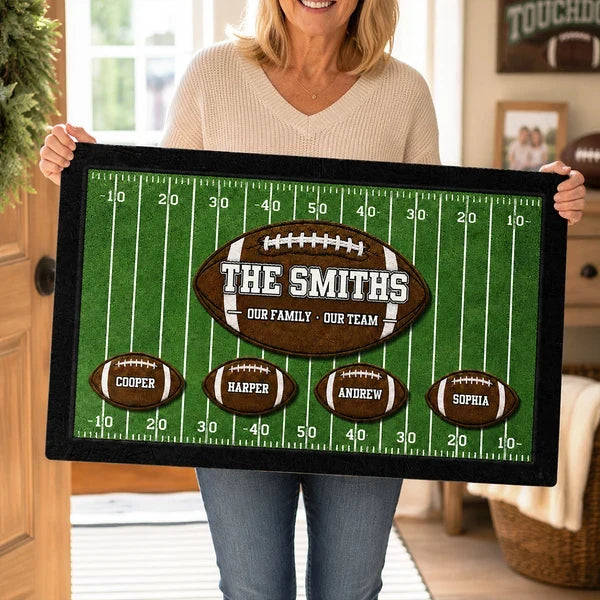 Our Family Our Team Personalized Standard Doormat, Creative Gift for American Football Fans