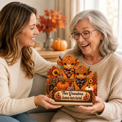 Personalized 2-Layer Wooden Plaque, This Grandma Loves Her Herd, Heartfelt Creative Gift for Family