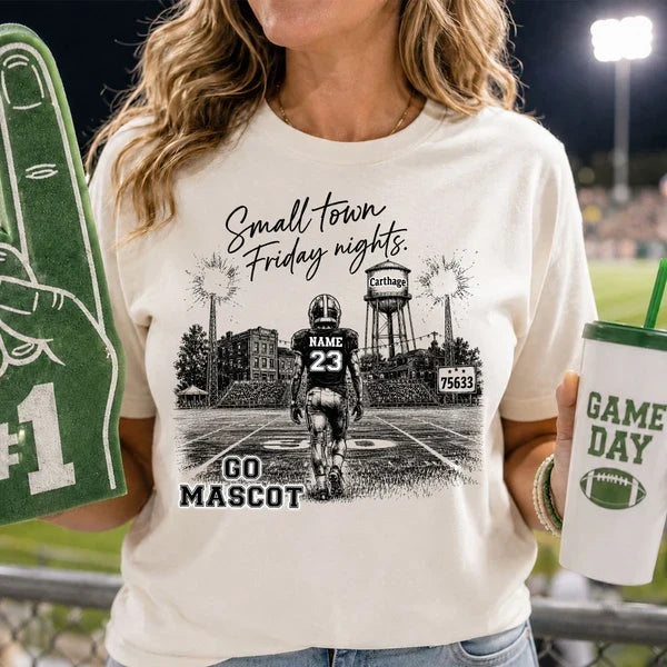 Small Town Friday Nights Personalized Classic Tee, Player Walking Onto Stadium Field, Creative Gift for Football Fans
