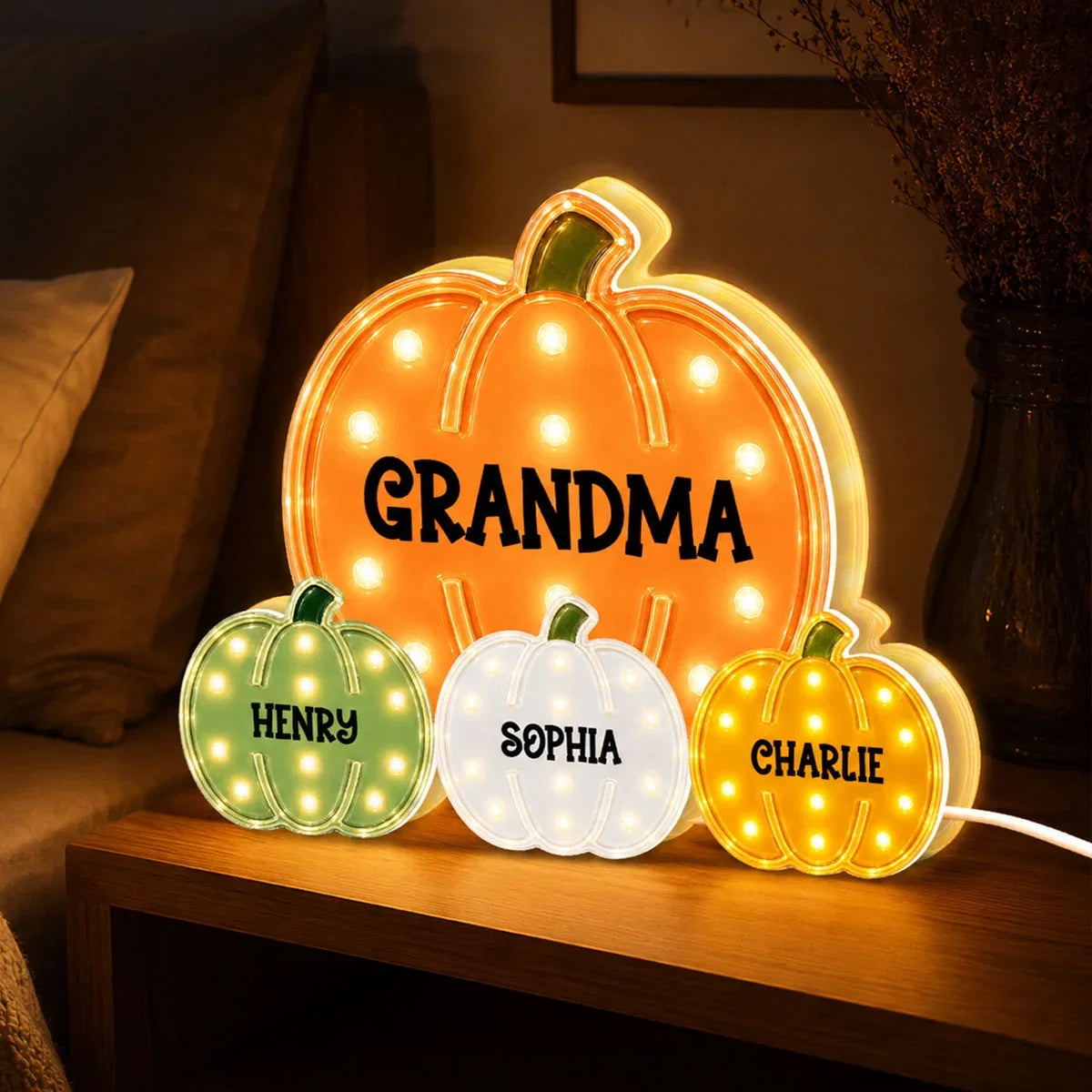 Grandma Pumpkin Acrylic Light Box, Personalized Family Keepsake, Creative Gift with a Cozy Glow