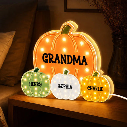 Grandma Pumpkin Acrylic Light Box, Personalized Family Keepsake, Creative Gift with a Cozy Glow
