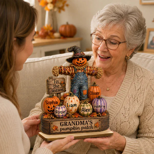 Personalized 2-Layer Wooden Plaque, Grandma's Pumpkin Patch Scarecrow, Creative Gift for Grandma